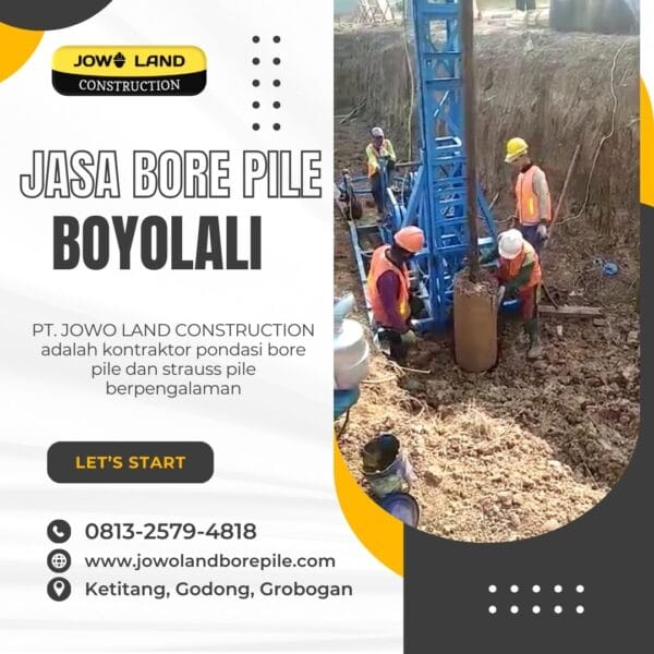 Jasa bore Pile di boyolali metode pengeboran menggunakan mesin mini crane bore pile- PT. Jowo Land Construction