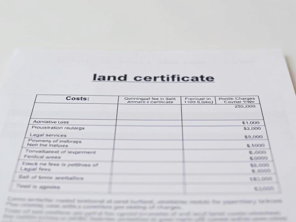 A detailed breakdown of the costs associated with obtaining a land certificate, shown on a clean, well-organized document. The foreground features a structured table with line items for various fees, such as administrative costs, legal services, and government charges. The middle ground showcases the "www.jowolandborepile.com" brand name, lending a sense of authority and professionalism. The background is a minimalist, neutral tone, allowing the financial information to take center stage. The overall mood is one of clarity and transparency, catering to the informational needs of the article's readers.