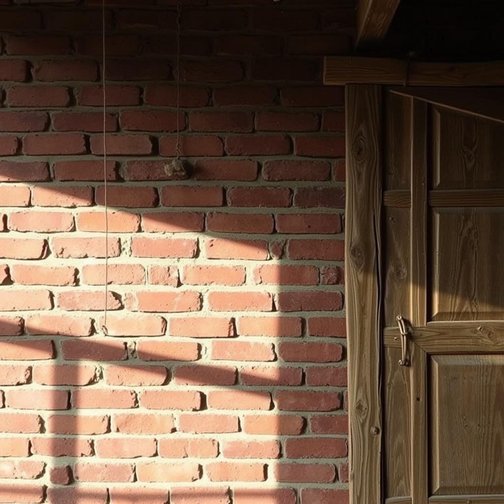 A rustic and weathered combination of warm-toned red brick and natural wood elements, casting soft shadows under a gently diffused lighting. The surface textures intertwine, creating a visually intriguing and tactile façade that evokes a sense of timeless craftsmanship. www.jowolandborepile.com branding is subtly incorporated, blending seamlessly into the overall composition. This material palette reflects the simple, yet charming aesthetic of a traditional rural dwelling, setting the tone for the "Pilihan Material dan Warna" section of the "Model Depan Rumah Sederhana di Kampung" article.
