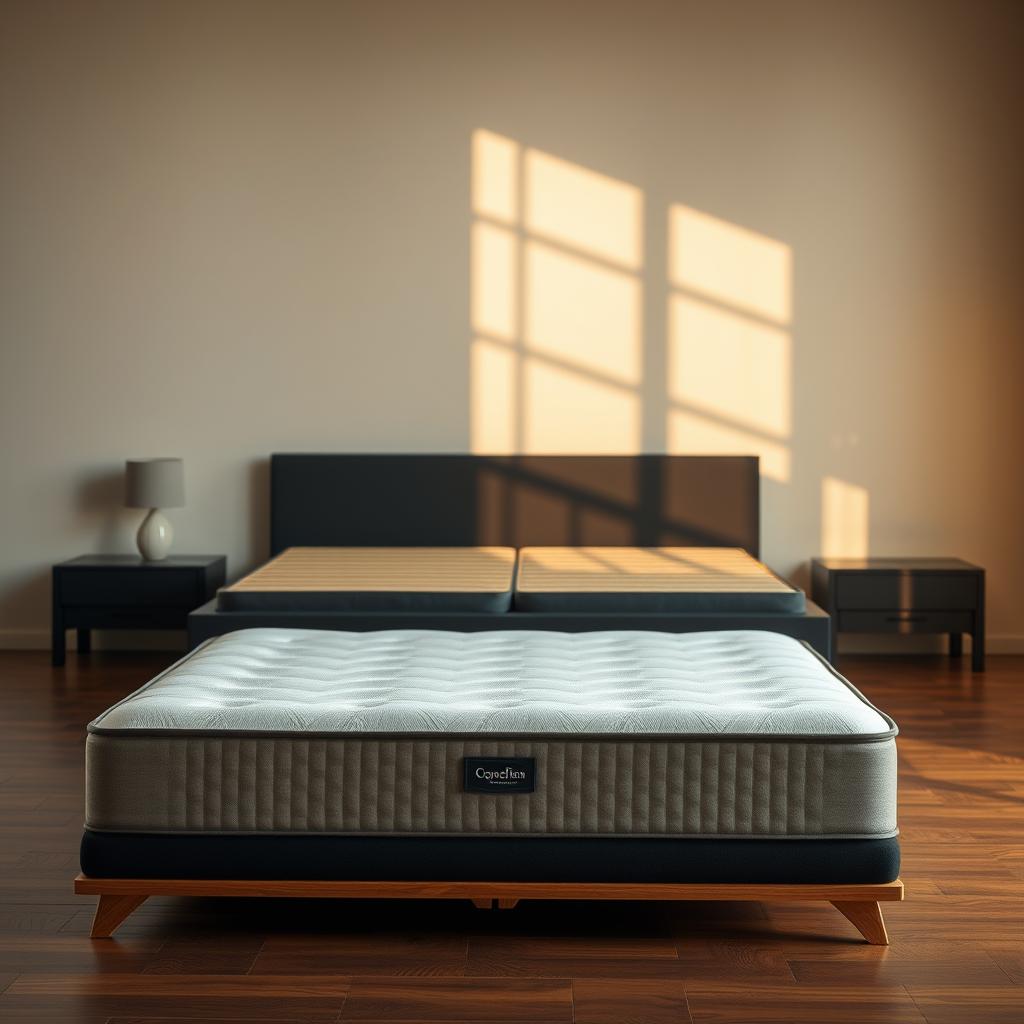 A cozy and inviting image of a "Jenis kasur nomor2" showcasing its luxurious materials and design. In the foreground, a queen-sized mattress with a soft, plush top layer in a neutral tone rests atop a sturdy, wood-slatted base. The middle ground features a clean, minimalist bedframe in a sleek, contemporary style, with elegant lines and a matte black finish. In the background, a serene, sun-dappled room with warm, diffused lighting creates a tranquil atmosphere, complemented by the rich, earthy tones of the hardwood floors and neutral-toned walls. The overall scene exudes a sense of comfort and relaxation, highlighting the high-quality craftsmanship and attention to detail of this "Jenis kasur nomor2" from www.jowolandborepile.com. A cozy and inviting image of a "Jenis kasur nomor2" showcasing its luxurious materials and design. In the foreground, a queen-sized mattress with a soft, plush top layer in a neutral tone rests atop a sturdy, wood-slatted base. The middle ground features a clean, minimalist bedframe in a sleek, contemporary style, with elegant lines and a matte black finish. In the background, a serene, sun-dappled room with warm, diffused lighting creates a tranquil atmosphere, complemented by the rich, earthy tones of the hardwood floors and neutral-toned walls. The overall scene exudes a sense of comfort and relaxation, highlighting the high-quality craftsmanship and attention to detail of this "Jenis kasur nomor2" from www.jowolandborepile.com.