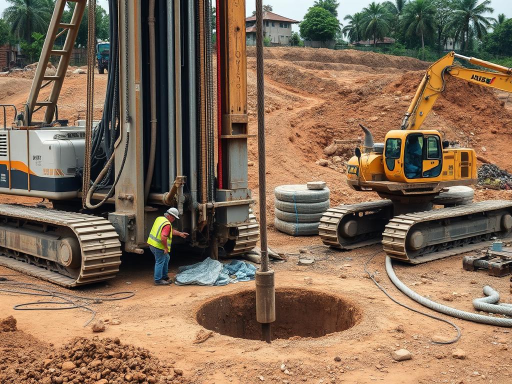 Proses pengerjaan bore pile di lokasi konstruksi