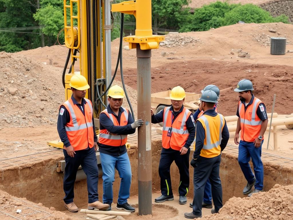 Tim PT. Jowo Land Construction sedang mengerjakan proyek bore pile